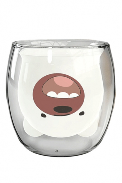 Hot Popular Cartoon Bear Printed Double Wall Glass Coffee Milk Mug Cup