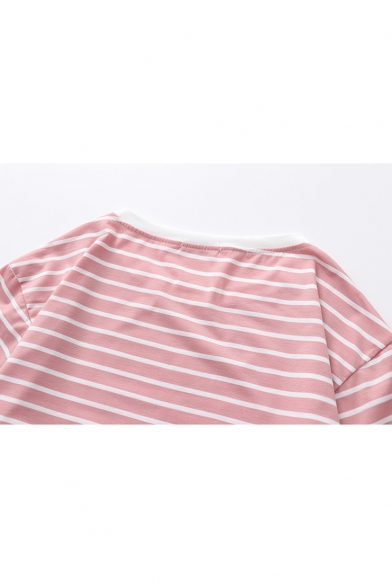 Lovely Girl Striped Print Short Sleeve Loose Fit T-Shirt