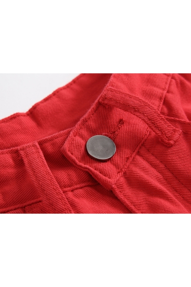 Men's Fashion Plain Zipper Embellished Distressed Ripped Slim Fit Shredded Jeans