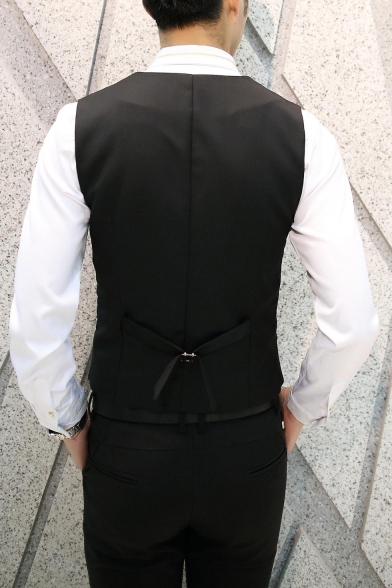 Men's Plain Single Breasted Notched Lapel Buckle Back Slim Fit Suit Vest