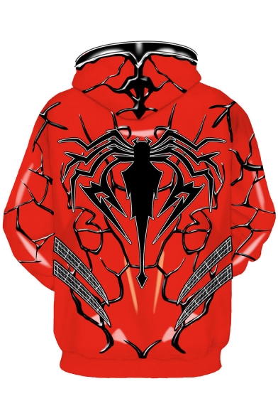 New Stylish 3D Spider Printed Long Sleeve Red Pullover Hoodie