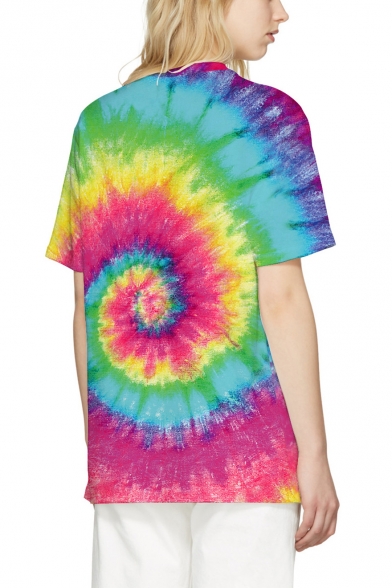 New Stylish Colorful Tie-Dye Whirlpool Pattern Short Sleeve Unisex Loose T-Shirt