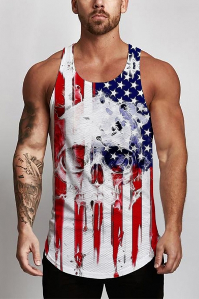 New Trendy Skull Flag Pattern Sleeveless Guys Casual Leisure Muscle Tank Top