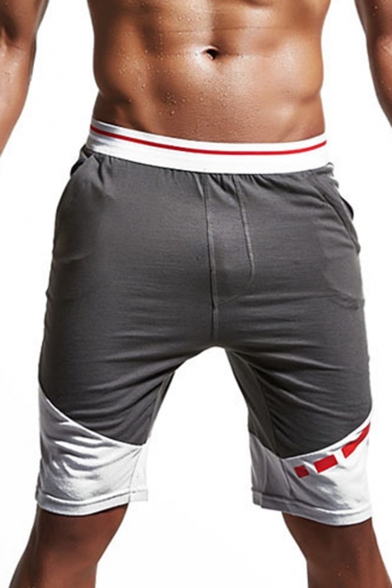 Popular Colorblocked Elastic Waist Patched Detail Fashion Zip Pocket Mens Cotton Sport Running Sweat Shorts