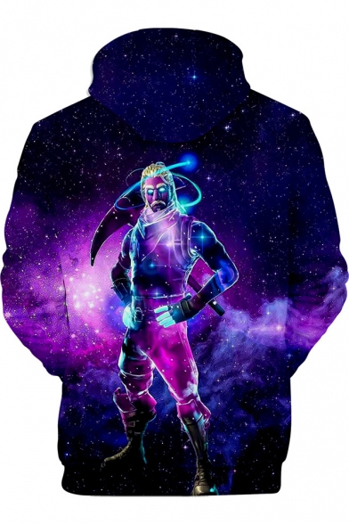 Popular Game Galaxy Comic Character Printed Long Sleeve Unisex Loose Drawstring Purple Hoodie