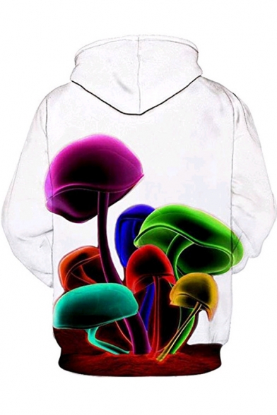 Cool Luminescent Mushroom 3D Pattern Long Sleeve Basic Sport Unisex White Hoodie