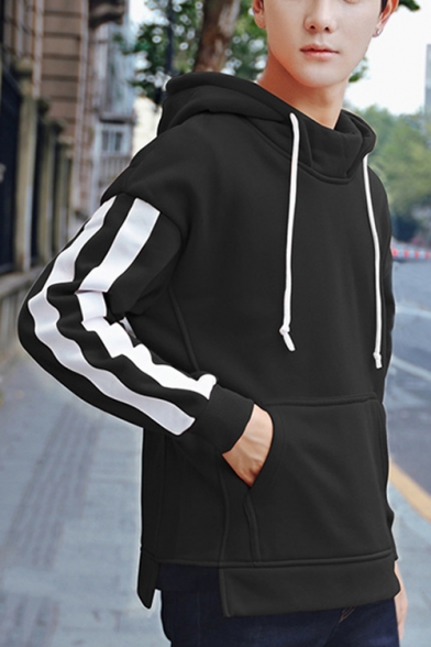 Guys Fashion Sport Casual Striped Long Sleeve Loose Fit Hoodie