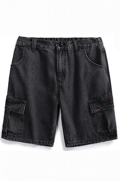 Mens Summer Casual Loose Fashion Flap Pocket Side Straight Fit Cargo Shorts Denim Shorts