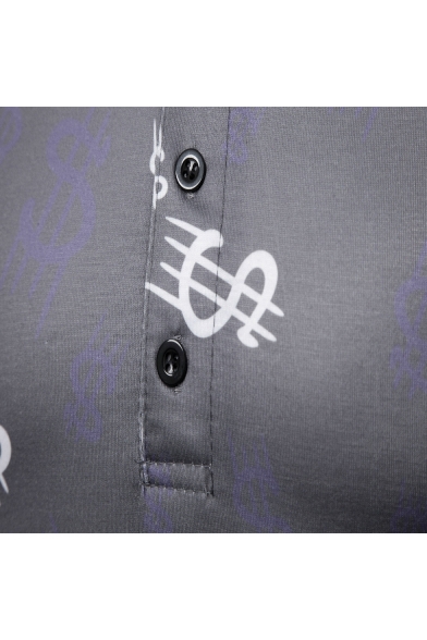 New Fashion Allover Currency Symbol Printed Short Sleeve Grey Polo for Men