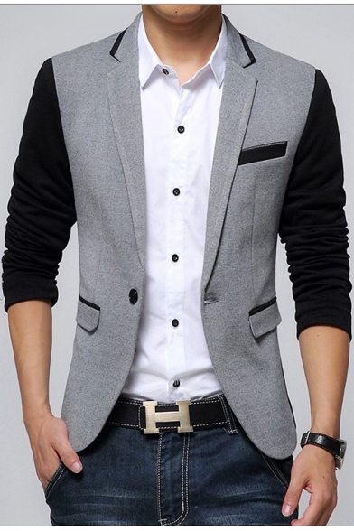New Stylish Color Block Long Sleeve Single Button Notch Lapel Slim Fitted Blazer Jacket for Men
