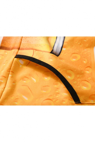 New Stylish Creative Beer Printed Long Sleeve Hoodie Casual Loose Zip Up Yellow Homewear Jumpsuits