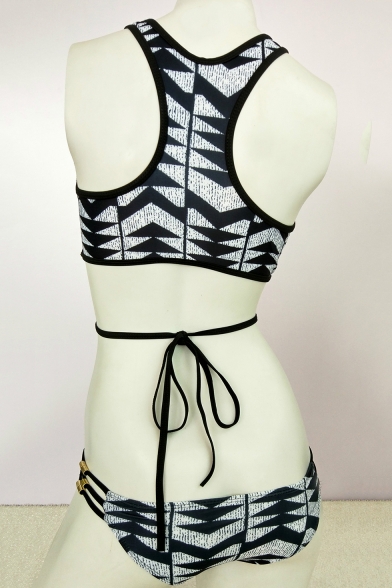 Sexy Trendy Geometric Printed Crisscross Cutout Sleeveless Bikini