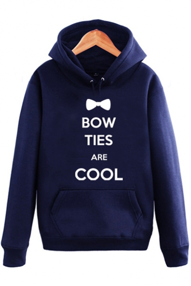 Stylish Bow Letter BOW TIES ARE COOL Printed Long Sleeve Unisex Casual Pullover Hoodie