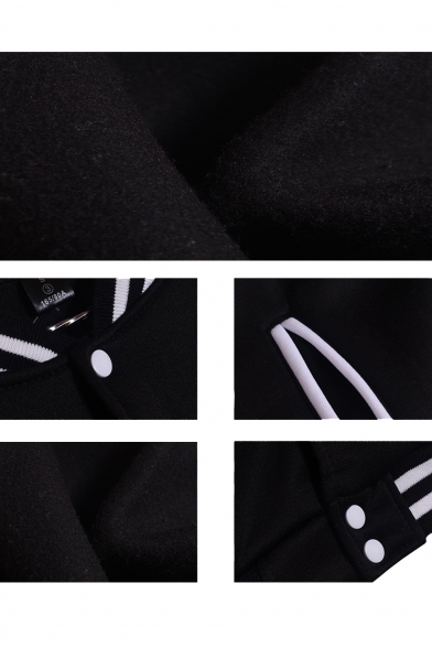 Cool Figure Print Colorblock Rib Collar Long Sleeve Loose Unisex Button Closure Baseball Jacket