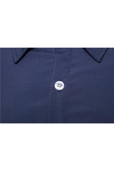 Basic Simple Plain Summer Trendy Slant Cut Bottom Swallow-Tailed Slim Long Shirt for Men