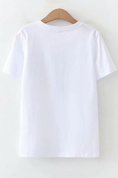 Cartoon Pig Pattern Round Neck Short Sleeve White Loose Fit T-Shirt