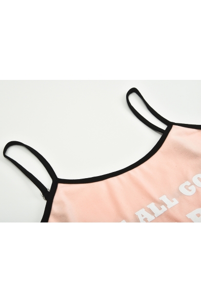 Fashion Letter IT'S ALL GOOD Printed Women's Spaghetti Straps Sleeveless Pink Cropped Cami Tank