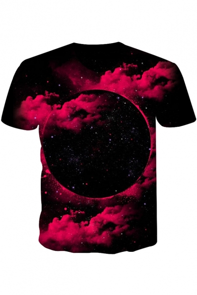 Fashion Starry Sky Moon Printed Short Sleeve Black Leisure T-Shirt