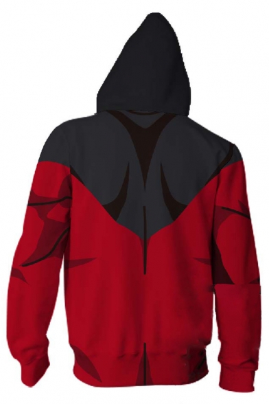 New Trendy Comic Cosplay Costume 3D Pattern Zip Front Long Sleeve Red Loose Fit Hoodie