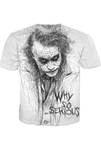 Summer Street Fashion Joker WHY SO SERIOUS Portrait Sketch Short Sleeve White T-Shirt