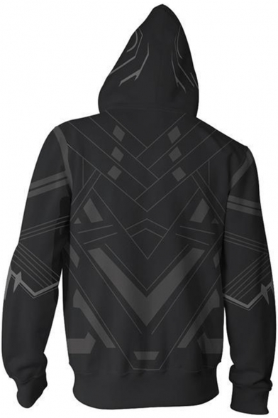 New Stylish Cool 3D Printed Long Sleeve Zip Up Black Cosplay Fitted Hoodie for Guys