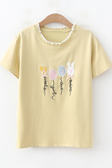 Trendy Letter Balloon Embroidered Students Short Sleeve T-Shirt