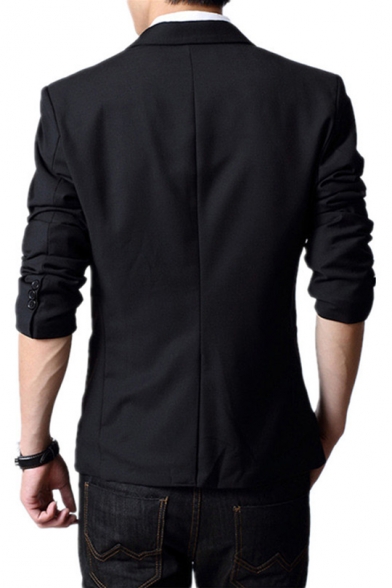 Trendy Single Button Long Sleeves Peak Lapel Plain Casual Men's Blazer Suit Jacket