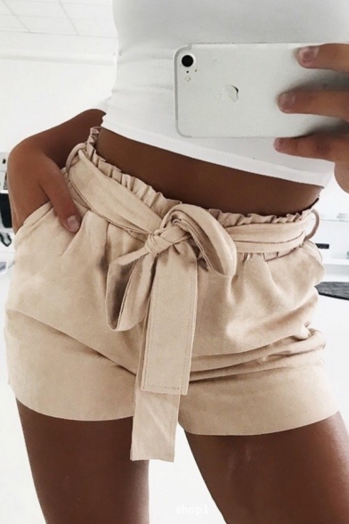 Women's Hot Fashion Elastic Waist Bow Tied Front Casual Shorts