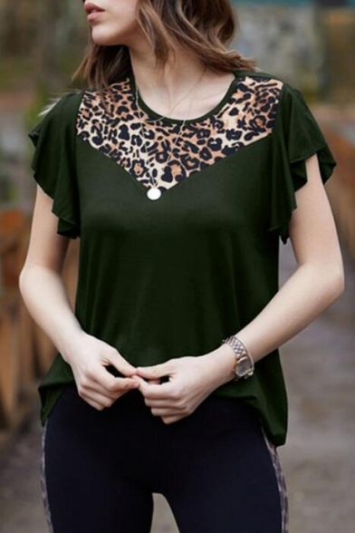 Womens Cool Leopard Print Round Neck Short Sleeve Casual T-Shirt