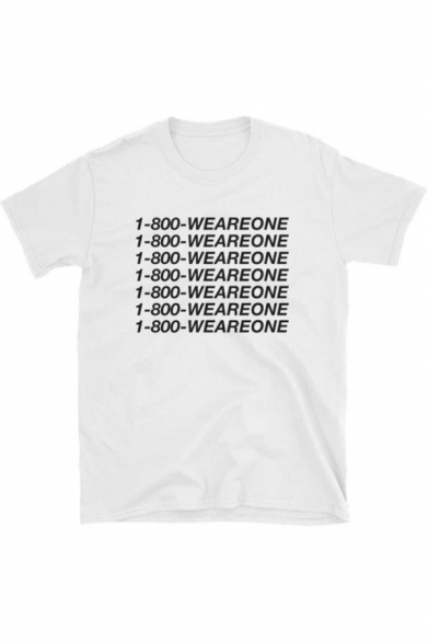 1-800-WEAREONE Street Letter Printed Casual Leisure White T-Shirt