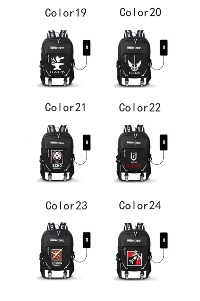 45*31*18cm Popular Letter Logo Print Buckle Patched Creative USB Charging Black Backpack