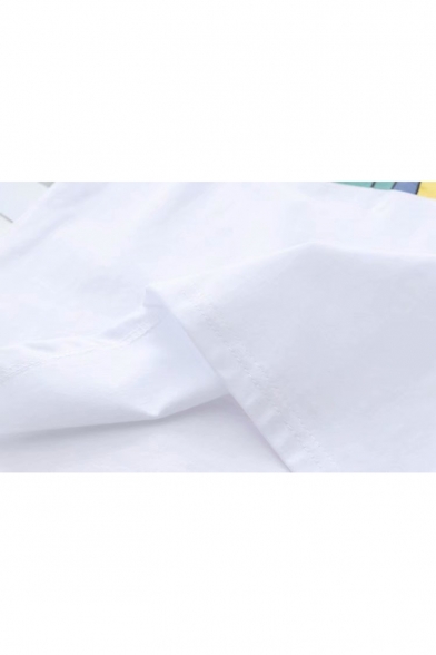 Cartoon Pig Pattern Round Neck Short Sleeve White Loose Fit T-Shirt
