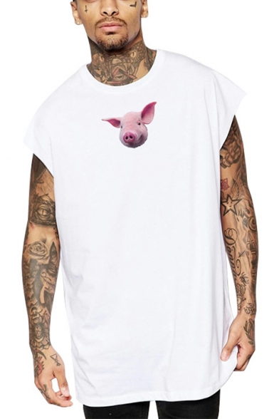 Guys Lovely Pig Pattern Sleeveless Cotton Loose Casual Tank
