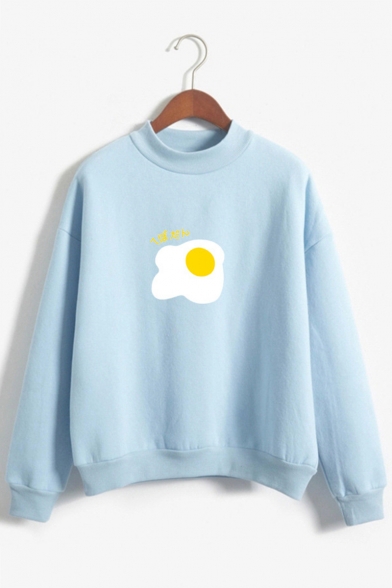 Kawaii Funny Omelette Printed Long Sleeve Mock Neck Unisex Pullover Sweatshirt