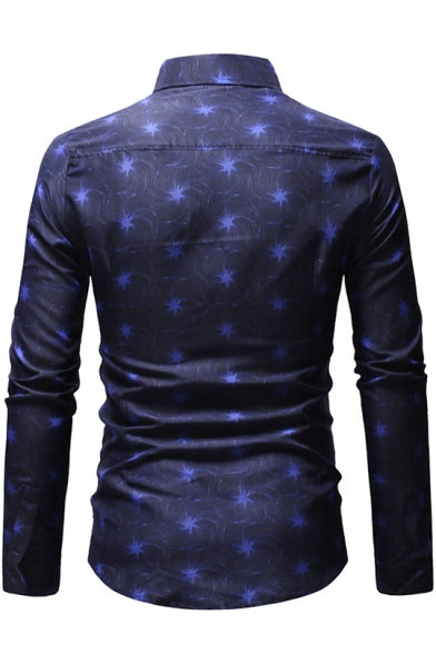 Men's New Trendy Allover Printed Long Sleeve Slim Fit Button-Up Shirt