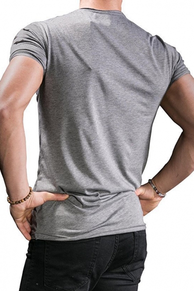 Men's New Trendy Hollow Out Zip-Embellished Round Neck Short Sleeve Plain T-Shirt
