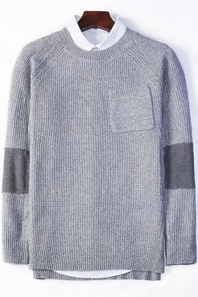 Mens New Fashion Patched Long Sleeve Casual Loose Plain Marled Knit Sweater