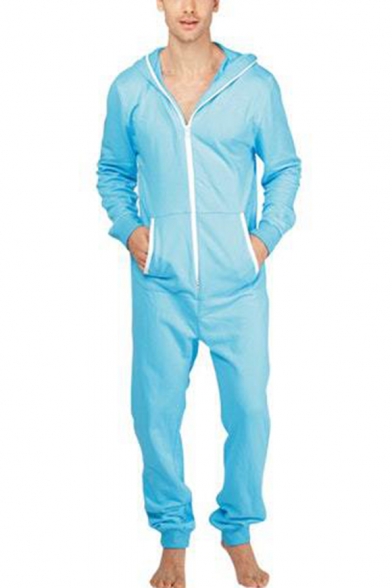 Mens New Stylish Long Sleeve Hooded Zip Up One Piece Sleepwear Lounge Jumpsuits Beautifulhalo Com