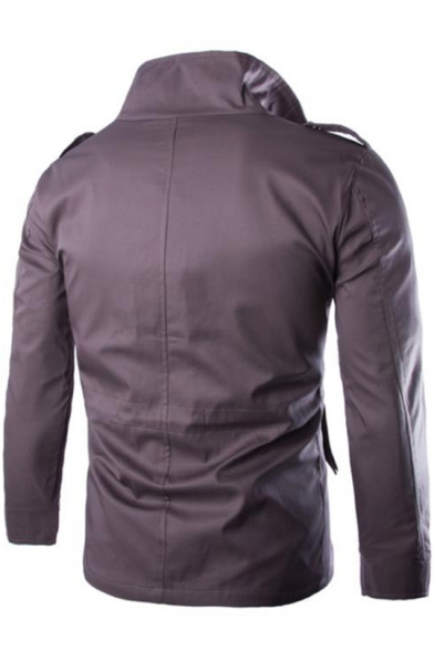 Mens Stylish Solid Multiple pockets Zip Button Casual Long Sleeve Drawstring Waist Jacket