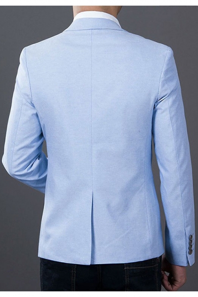 New Stylish Notched Lapel Long Sleeve Single Button Simple Plain Fitted Mens Suit Jacket