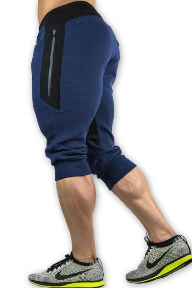 Popular Drawstring-Waist Zip Embellish Mens Sport Running Stretch Sweat Shorts