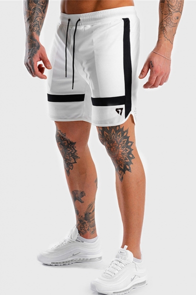 Popular Letter Stripe Side Drawstring Waist Quick Dry Mens Slim Fit Sport Shorts