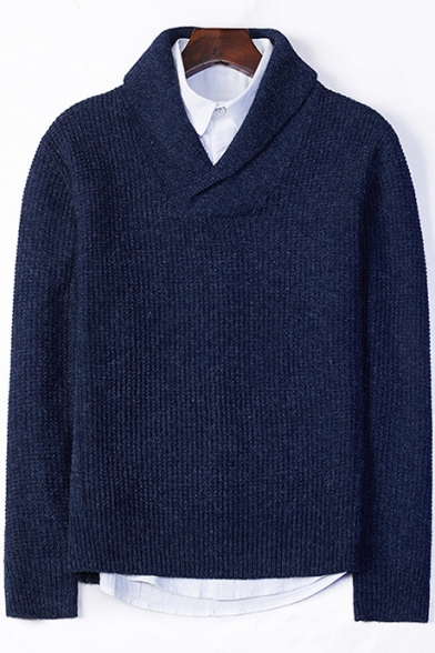 Stylish Basic Simple Plain Turn-Down Collar V-Neck Mens Casual Sweater