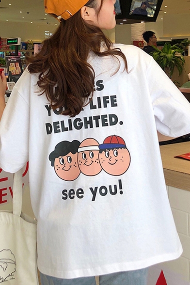 Summer New Trendy Cartoon Letter SEE YOU Cotton Loose Casual Oversized Graphic Tee