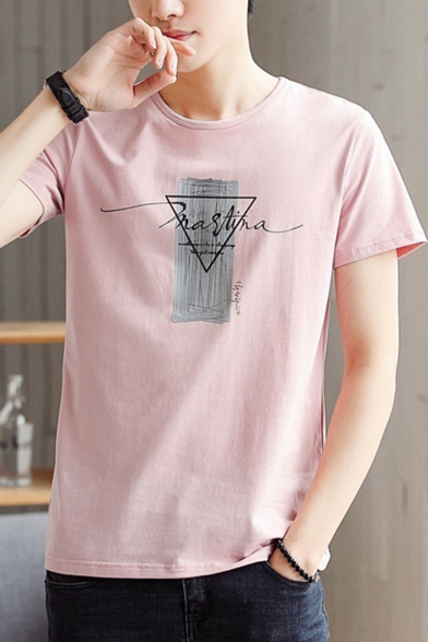 Summer Simple Geometric Letter Pattern Short Sleeve Sport Casual T-Shirt