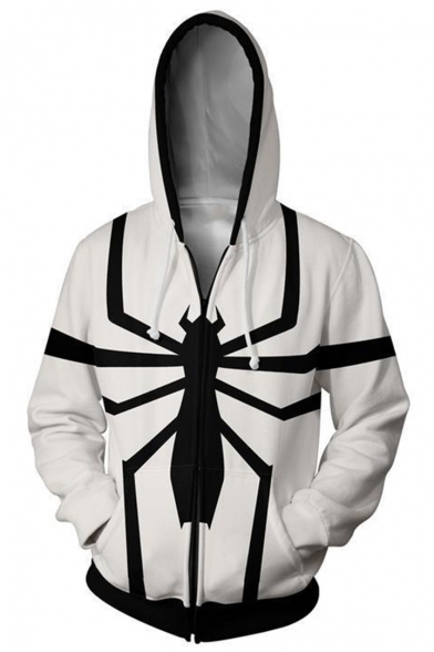 Cool 3D Print Long Sleeve Cosplay Costume Black and White Zip Up Hoodie