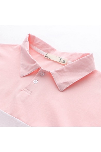 Cartoon Boys Printed Color Block Lapel Collar Short Sleeve Casual T-Shirt for Girls
