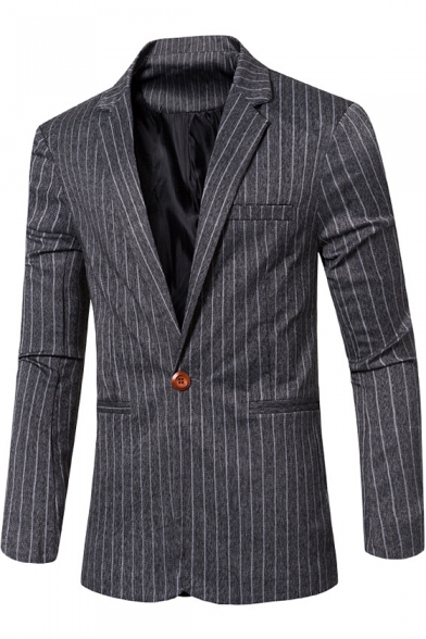 Fashionable Single Button Notch Lapel Split Back Long Sleeve Pinstripe Blazers Suits for Men