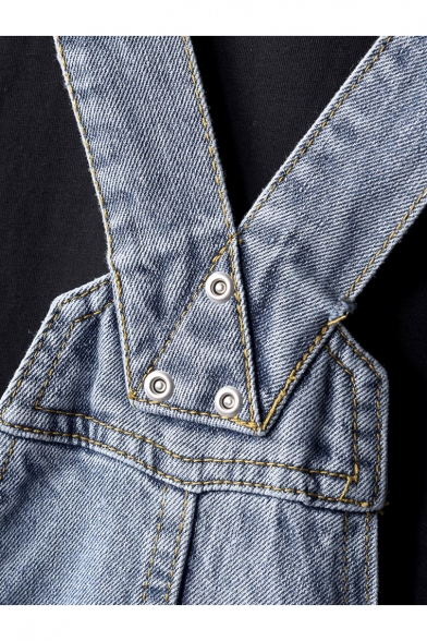 Hip Hop Street Fashion Vintage Blue Straight Fit Unisex Casual Denim Jeans Suspender Overalls