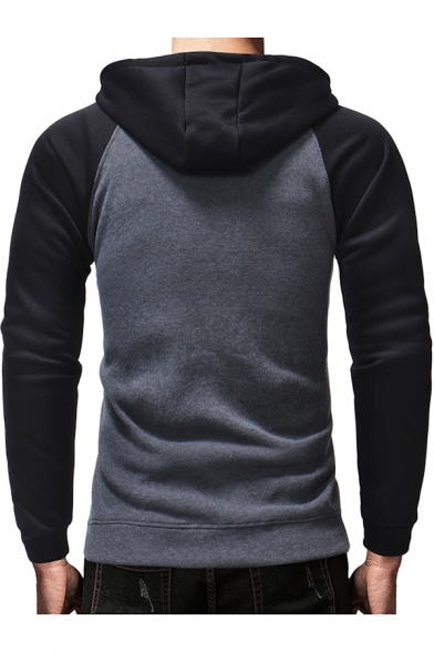 Men's Fashionable Color Block Long Sleeve Zip Up Slim Fit Hoodie with Pockets